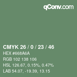 カラーコード: CMYK 26 / 0 / 23 / 46 | qconv.com
