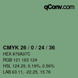 カラーコード: CMYK 26 / 0 / 24 / 36 | qconv.com