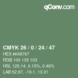 Color code: CMYK 26 / 0 / 24 / 47 | qconv.com