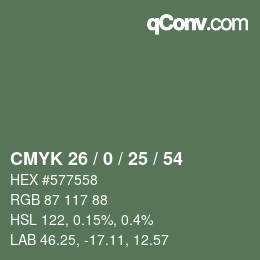 Color code: CMYK 26 / 0 / 25 / 54 | qconv.com