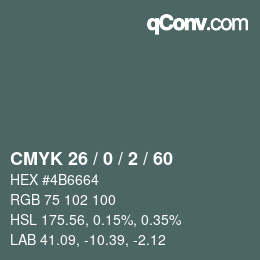 Color code: CMYK 26 / 0 / 2 / 60 | qconv.com