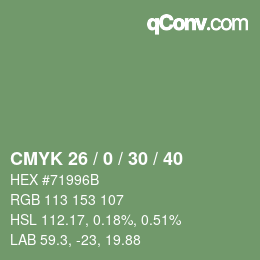 颜色代码: CMYK 26 / 0 / 30 / 40 | qconv.com