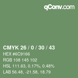 Color code: CMYK 26 / 0 / 30 / 43 | qconv.com