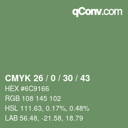 Color code: CMYK 26 / 0 / 30 / 43 | qconv.com