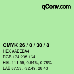 Code couleur: CMYK 26 / 0 / 30 / 8 | qconv.com
