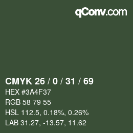 Color code: CMYK 26 / 0 / 31 / 69 | qconv.com