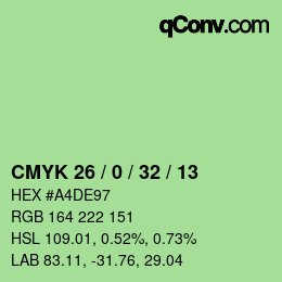 颜色代码: CMYK 26 / 0 / 32 / 13 | qconv.com