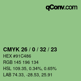 Color code: CMYK 26 / 0 / 32 / 23 | qconv.com