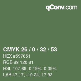 颜色代码: CMYK 26 / 0 / 32 / 53 | qconv.com
