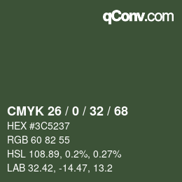 カラーコード: CMYK 26 / 0 / 32 / 68 | qconv.com