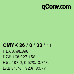 カラーコード: CMYK 26 / 0 / 33 / 11 | qconv.com