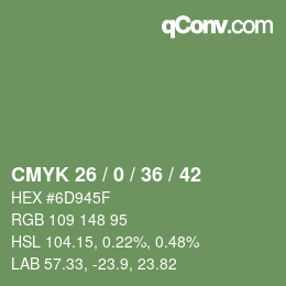 Farbcode: CMYK 26 / 0 / 36 / 42 | qconv.com