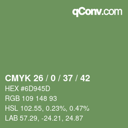 カラーコード: CMYK 26 / 0 / 37 / 42 | qconv.com