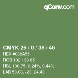 Farbcode: CMYK 26 / 0 / 38 / 46 | qconv.com