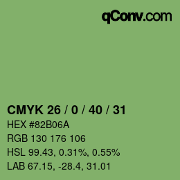 Code couleur: CMYK 26 / 0 / 40 / 31 | qconv.com