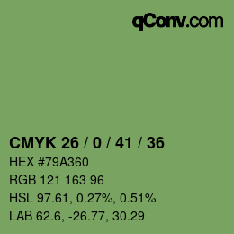 Color code: CMYK 26 / 0 / 41 / 36 | qconv.com