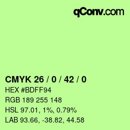 Color code: CMYK 26 / 0 / 42 / 0 | qconv.com