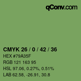 Color code: CMYK 26 / 0 / 42 / 36 | qconv.com