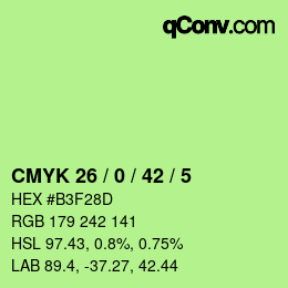 Color code: CMYK 26 / 0 / 42 / 5 | qconv.com