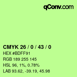 颜色代码: CMYK 26 / 0 / 43 / 0 | qconv.com