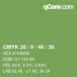 Farbcode: CMYK 26 / 0 / 46 / 36 | qconv.com