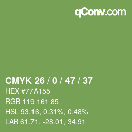 Color code: CMYK 26 / 0 / 47 / 37 | qconv.com