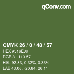 Color code: CMYK 26 / 0 / 48 / 57 | qconv.com