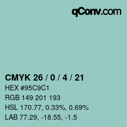Code couleur: CMYK 26 / 0 / 4 / 21 | qconv.com