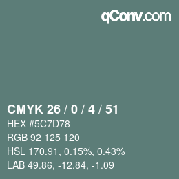 Farbcode: CMYK 26 / 0 / 4 / 51 | qconv.com