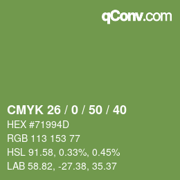 Color code: CMYK 26 / 0 / 50 / 40 | qconv.com