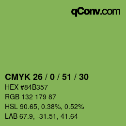 Color code: CMYK 26 / 0 / 51 / 30 | qconv.com