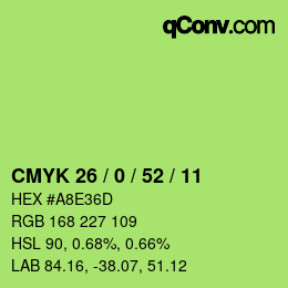 Farbcode: CMYK 26 / 0 / 52 / 11 | qconv.com