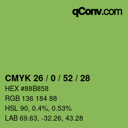 カラーコード: CMYK 26 / 0 / 52 / 28 | qconv.com