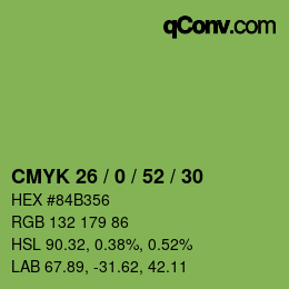Farbcode: CMYK 26 / 0 / 52 / 30 | qconv.com