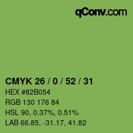 Color code: CMYK 26 / 0 / 52 / 31 | qconv.com