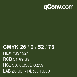 Farbcode: CMYK 26 / 0 / 52 / 73 | qconv.com