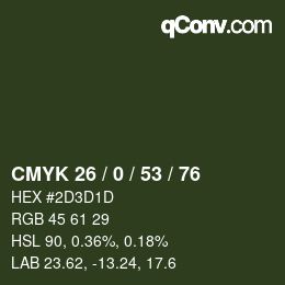 Farbcode: CMYK 26 / 0 / 53 / 76 | qconv.com