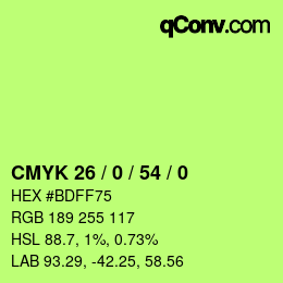 Farbcode: CMYK 26 / 0 / 54 / 0 | qconv.com