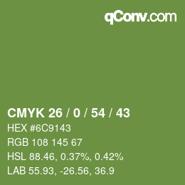 Color code: CMYK 26 / 0 / 54 / 43 | qconv.com