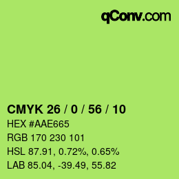 Color code: CMYK 26 / 0 / 56 / 10 | qconv.com