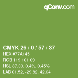 颜色代码: CMYK 26 / 0 / 57 / 37 | qconv.com