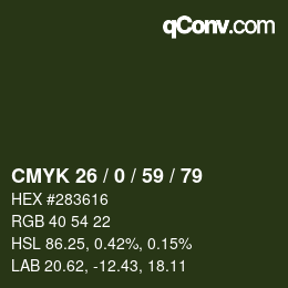 Color code: CMYK 26 / 0 / 59 / 79 | qconv.com