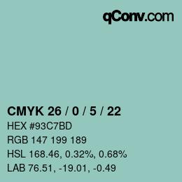 Color code: CMYK 26 / 0 / 5 / 22 | qconv.com