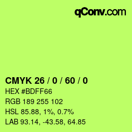 カラーコード: CMYK 26 / 0 / 60 / 0 | qconv.com