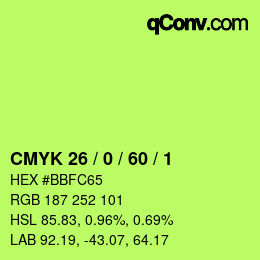 カラーコード: CMYK 26 / 0 / 60 / 1 | qconv.com