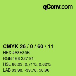 カラーコード: CMYK 26 / 0 / 60 / 11 | qconv.com