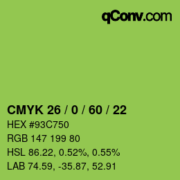 颜色代码: CMYK 26 / 0 / 60 / 22 | qconv.com