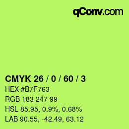 カラーコード: CMYK 26 / 0 / 60 / 3 | qconv.com