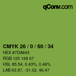 颜色代码: CMYK 26 / 0 / 60 / 34 | qconv.com