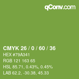 カラーコード: CMYK 26 / 0 / 60 / 36 | qconv.com
